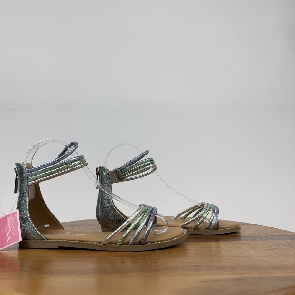 New NWOB Big Kids Girls Nina Brianna Blue Metallic Strappy‎ Sandals Size 2 Y